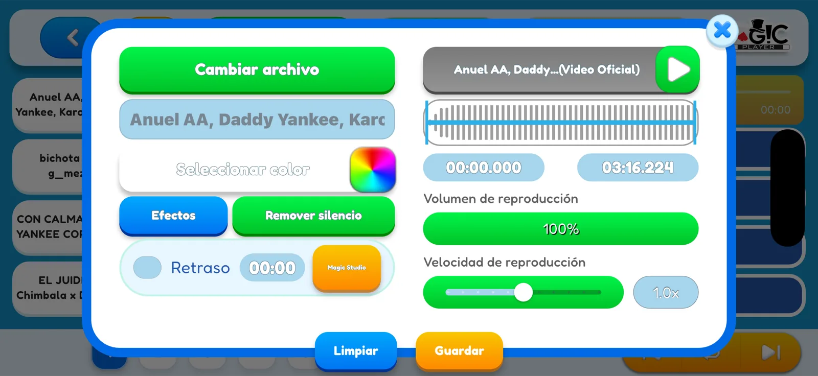 Editor de un pad con onda de audio